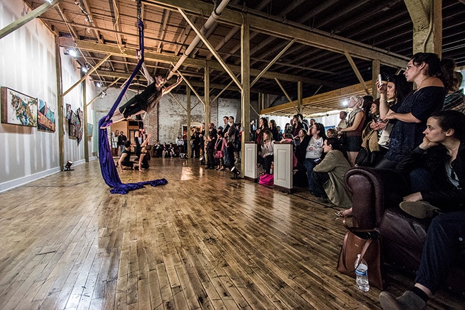 FALL performing aerial silks at abrasiveMedia.