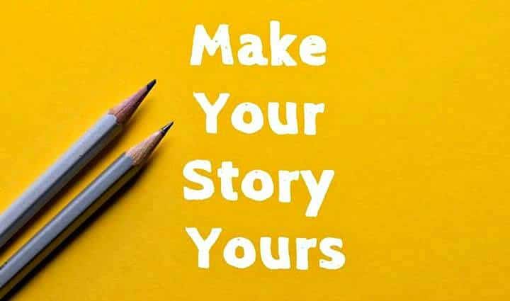 Two gray pencils on a yellow background with the title Make Your Story Yours